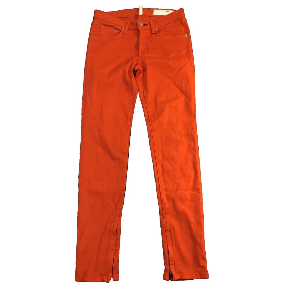 Rag & Bone Women's Sz 25 Orange Pumpkin Skinny Stretch Mid Rise Zip Ankle Jeans